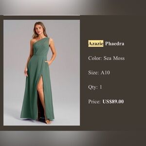 Chiffon sea moss green bridesmaids dress, unaltered